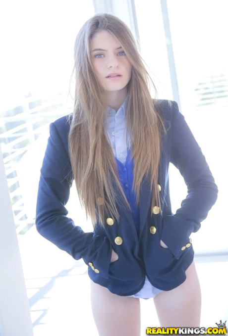 Long-haired teenage cutie Alice March gets rid of her uniform and panties - #266672