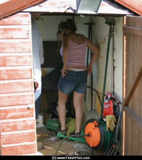 Caucasian whore girlfriend girl is taken into a shed for a much-needed spanking - #137017