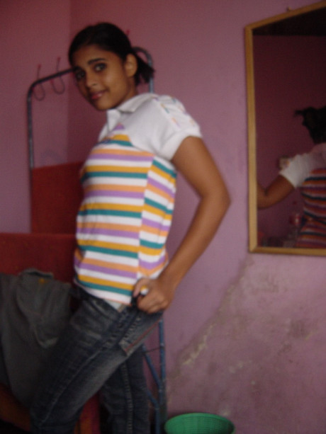 Indian solo skank girlfriend woman fondles her huge melons after stripping to her panties - #41397
