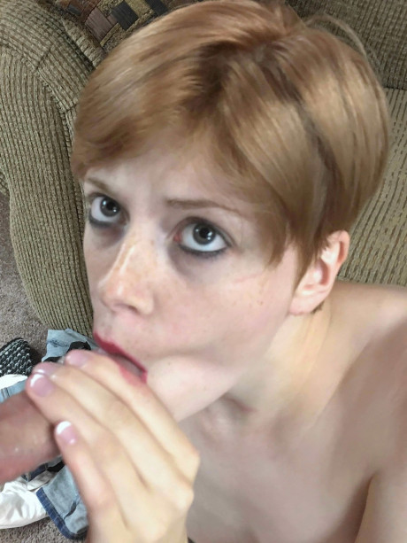 Redhead Ava Little undresses & swallows Logan Drake's small meat until he cums - #53461