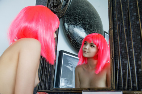 Pink haired Russian young Chanel Fenn reveals her silky snatch and small boobies - #66077