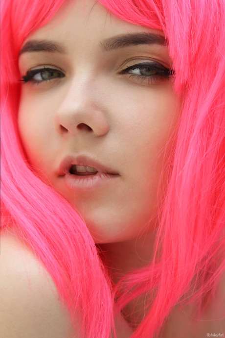 Pink haired Russian young Chanel Fenn reveals her silky snatch and small boobies - #66094