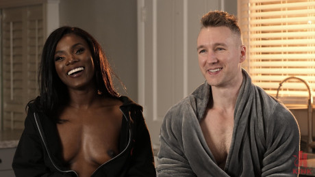 Ebony femdom Ana Foxxx makes a white male sub eat her twat after pegging him - #14165