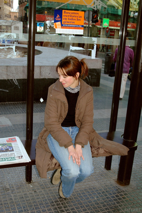 Horny brunette amateur Eva B flaunts her small titties in a red dress - #187004