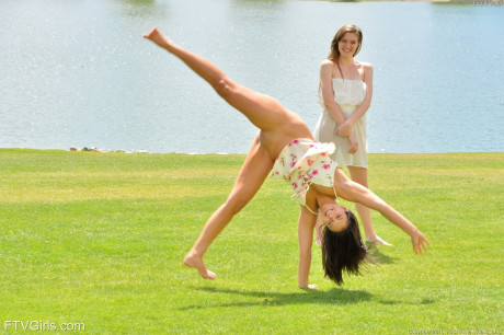 Amateur beauties Eva & Violet stripping and French kissing in public - #55799