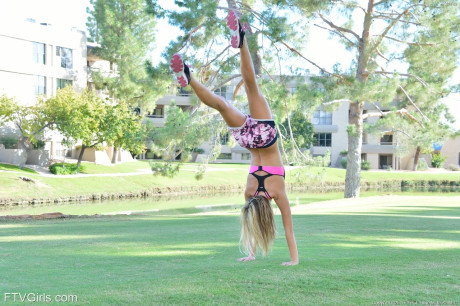 Blondie stunner Kenna strips nude in public before toying herself at home