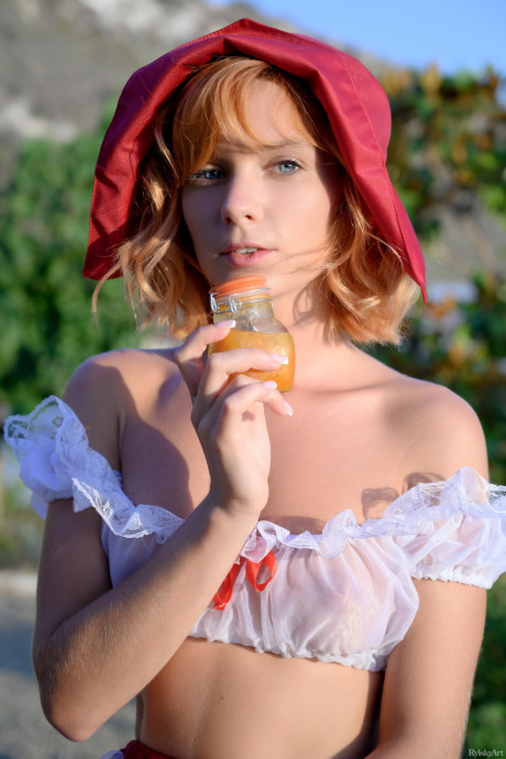 Skinny babe Marta Gromova shows her tiny boobs wearing pretty underwear outdoors - #220743