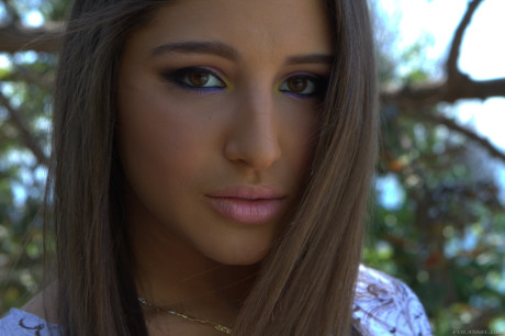 Solo skank girl woman Abella Danger shows off her massive butt and pussy outside summer home - #246397