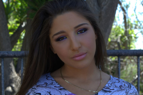 Solo skank girl woman Abella Danger shows off her massive butt and pussy outside summer home - #246398