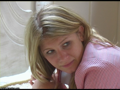 Misbehaving blondie is left with welts after taking a strapping on her bareback butt - #96847