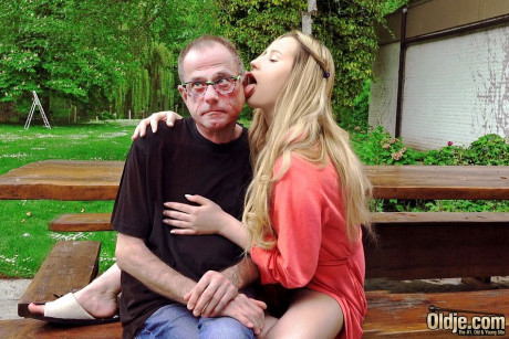 Young young blondie slut girlfriend girl licks her sugar daddy's butthole while milking his dong - #97323