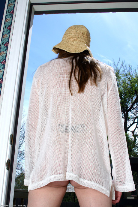 Petite MILF Phoebe poses pantyless and braless and rubs her coochie - #236264