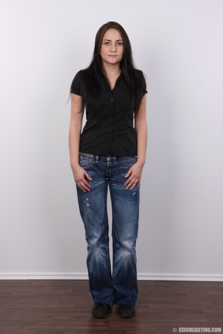 Slim brunette exposes her tan lined body as she removes all of her clothes - #242663