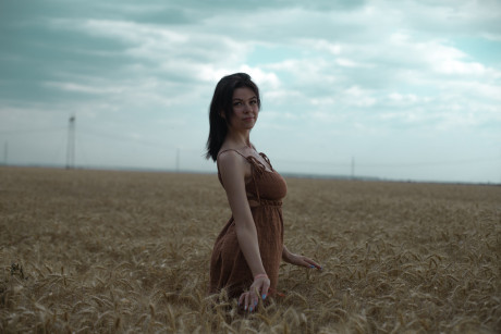 Breathtaking amateur babe Lyalya massages her monstrous breasts in a wheat field - #94932