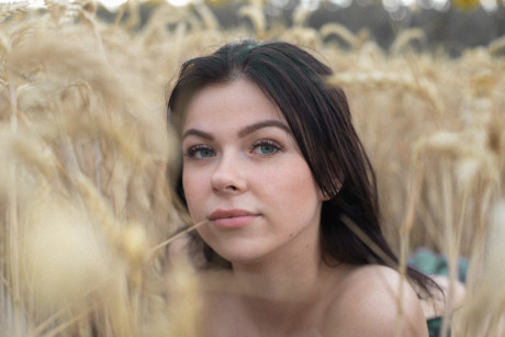 Breathtaking amateur babe Lyalya massages her monstrous breasts in a wheat field - #94937