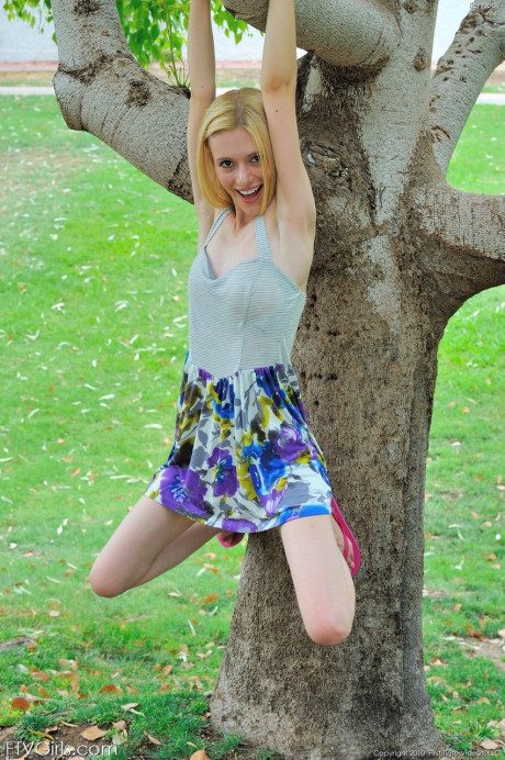 Very petite blondie sweetie Kennedy gets completely naked & spreads behind in public #6830