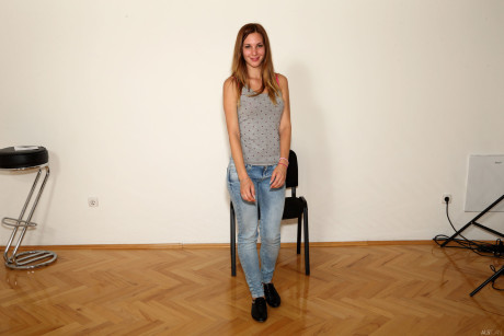 Amateur Hungarian teenie Candy charming stripping and posing at a casting - #126123