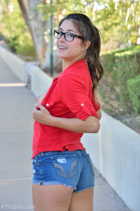 Lovely babe in glasses Natalie fingering herself after getting slutty in public - #144545