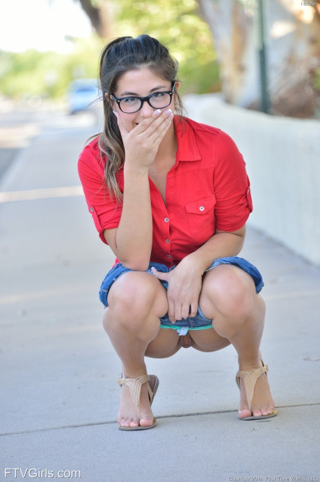 Lovely babe in glasses Natalie fingering herself after getting slutty in public - #144547