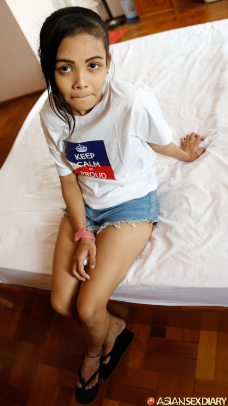 Cute tasty oriental babe Joy D shows her trimmed pussy up close & gets a POV dicking - #257392