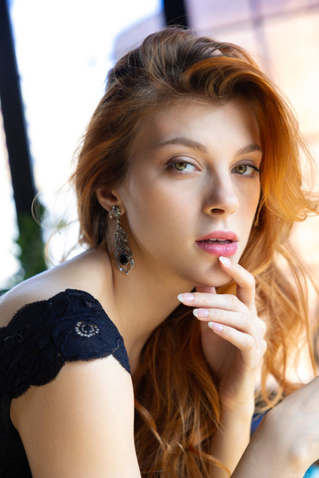 Redheaded teenie Naty Evans exposes her hot body slowly and poses undressed - #199029