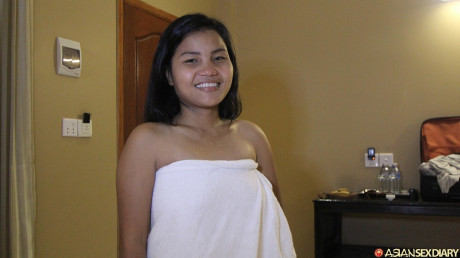 Oriental babe Shanti shows her creampied shaved twat after POV sex - #121892