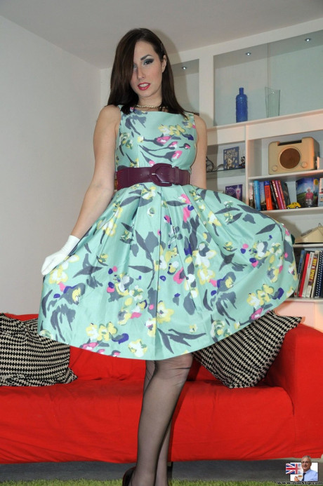 Brunette babe Paige peels her dress to spread unclothed showing bald twat - #213917