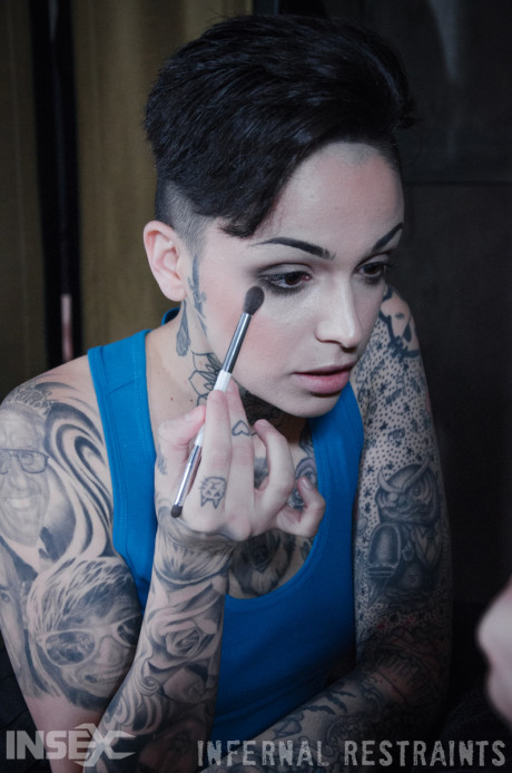 Tattooed female Leigh Raven has her moth forced open during BDSM play - #126044