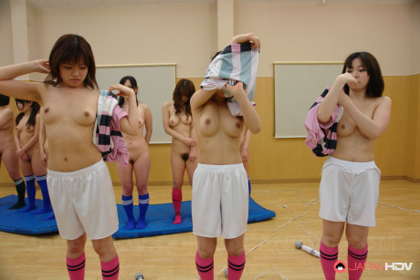 Skinny Japanese soccer players toy each other's beavers after practice - #100520