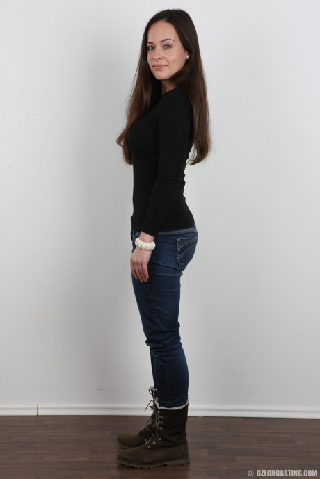 Ravishing brunette in jeans peels slowly for this photo striptease series #10955