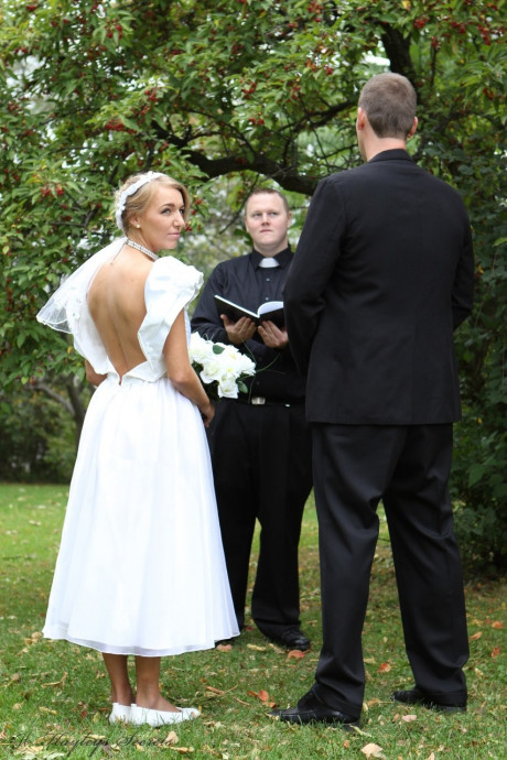 Blonde bride Hayley Marie Coppin gets undressed on a lawn while taking her vows - #27321