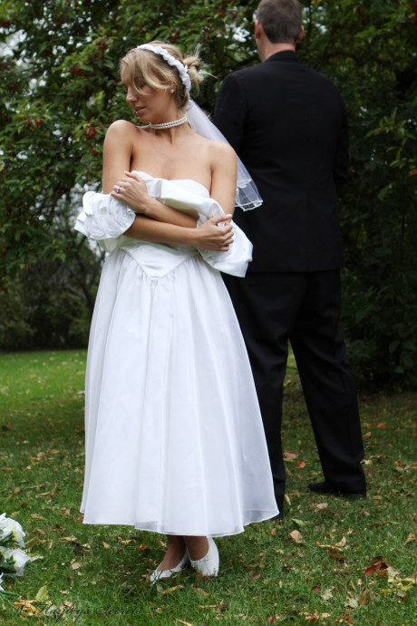 Blonde bride Hayley Marie Coppin gets undressed on a lawn while taking her vows - #27323