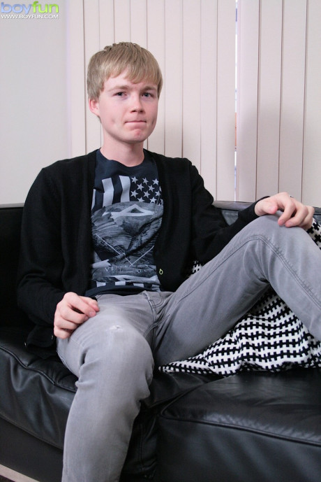 Blondy twink Tyler Manson shows his giant balls while jerking his hard cock - #198036