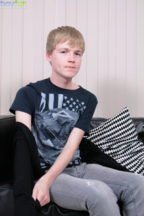 Blondy twink Tyler Manson shows his giant balls while jerking his hard cock - #198037