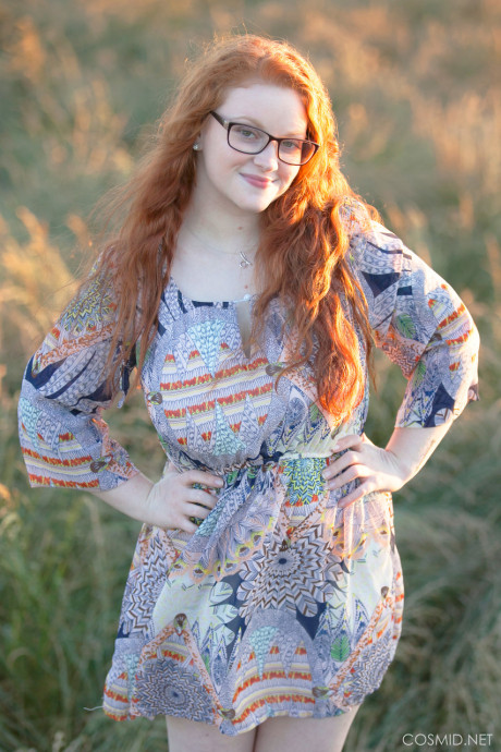 Hot ginger BBW Kaycee looses her gigantic breasts and gets on her knees in a field - #90566