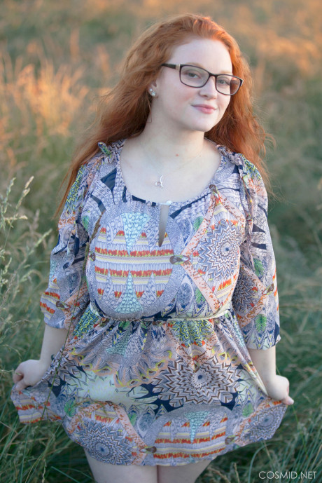 Hot ginger BBW Kaycee looses her gigantic breasts and gets on her knees in a field - #90567