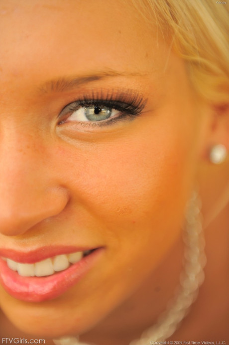 Blue-eyed sweetie Kacey riding her bald vagina on a huge glass toy - #170655