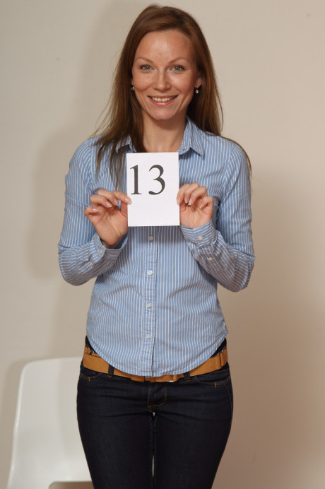 Amateur young Allison takes off her shirt & jeans & poses undressed at a casting - #134158