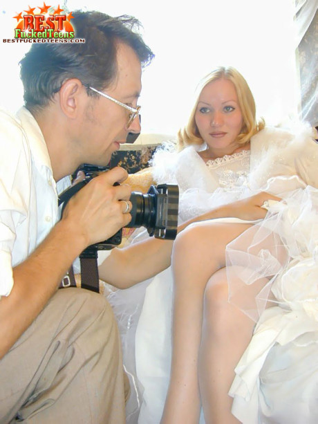 Blondy teen has her cunt licked and poked wearing her mother's wedding dress - #137956
