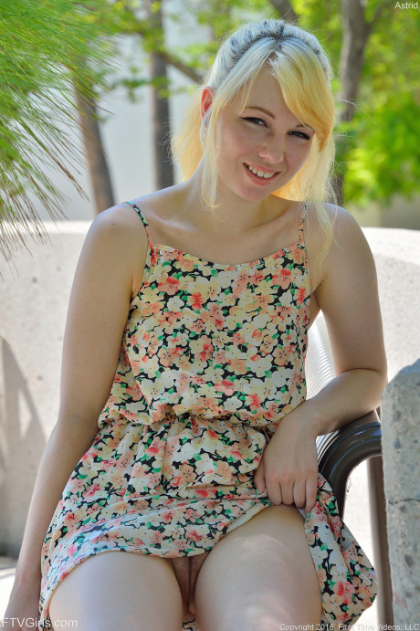 Blonde sweety Astrid reveals her breasts and flashes her twat in public - #132277