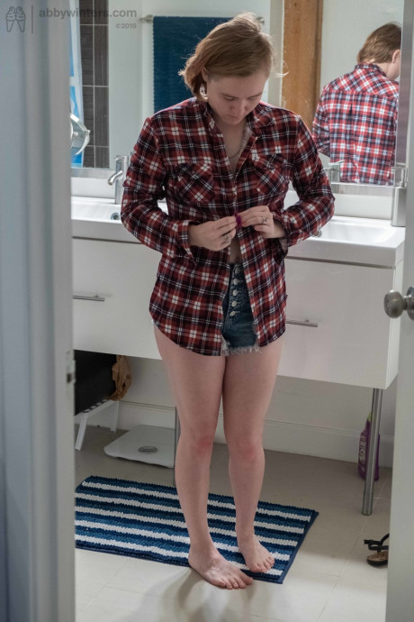 Attractive teenie with small boobs Annika gets spied on while dressing in the toilet - #110222