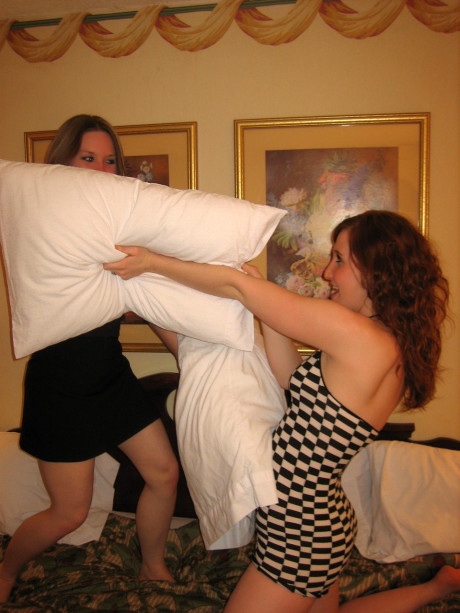 Skinny MILF Kitty & her lesbian stepdaughter romancing after a pillow fight - #76482