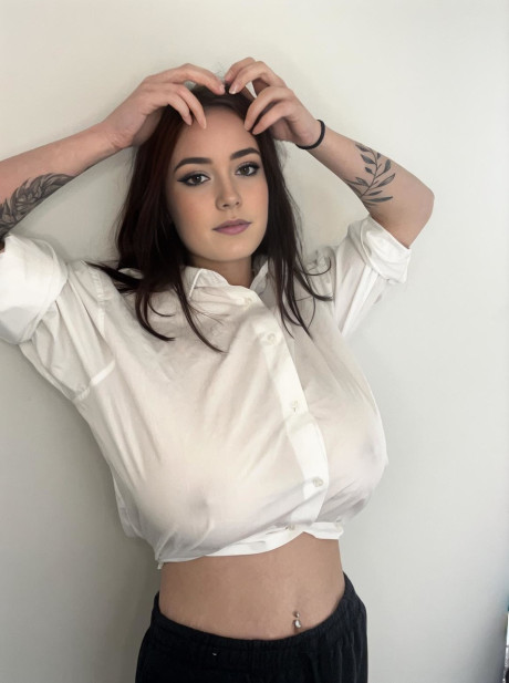Adorable blue eyed teen with huge juggs Brooke Mills poses in a tight shirt - #152340