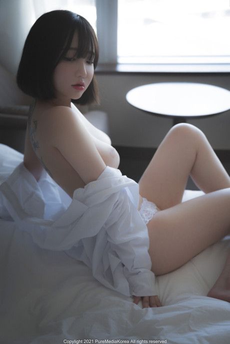 Ravishing attractive South Korean teen shows her pretty yummy tits while teasing in leggings - #9696