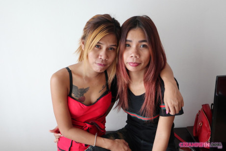 Wild chinese babes Kuai & Jem tease with their inked bodies together - #131749