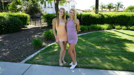 Young young blondes Riley Star & Hannah Hays model sexy teenie curves in tight dress - #152393