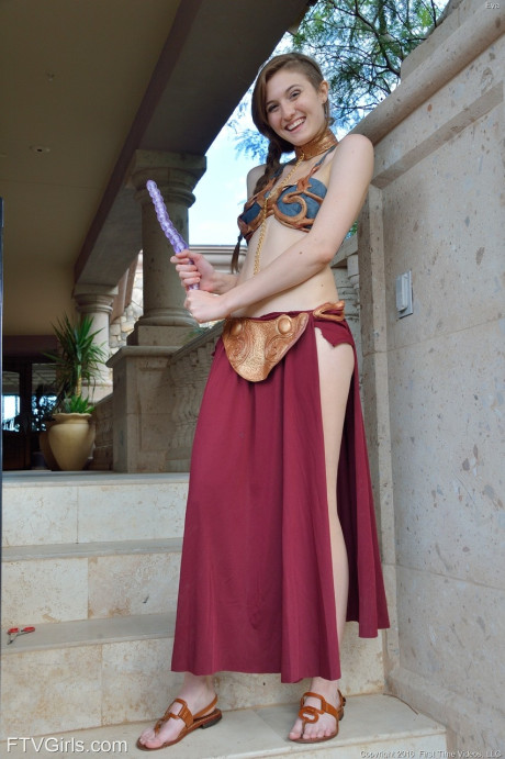 Adorable teenie in a princess costume Eva toys her twat in public - #212038