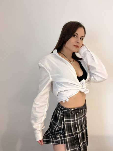 Fine brunette teen Alina Berryy teases with her cleavage and large booty - #47218