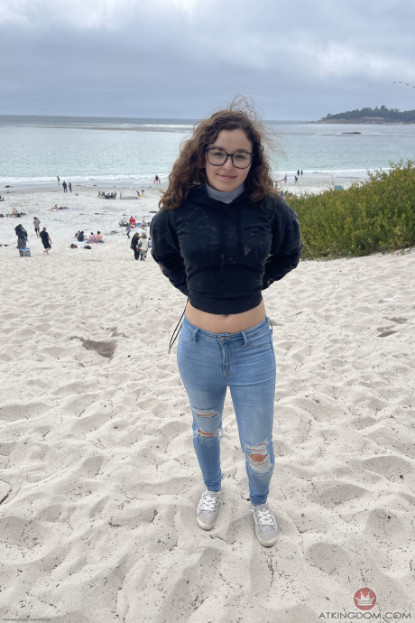 Nerdy amateur teen Leana Lovings exposes her enormous juggs and hot holes - #113935
