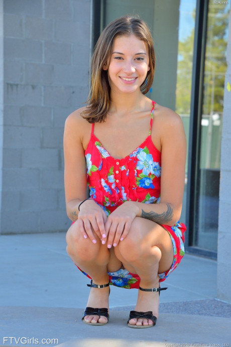 Shameless sweetie Roxanna fingering & toying her beaver in public - #174825